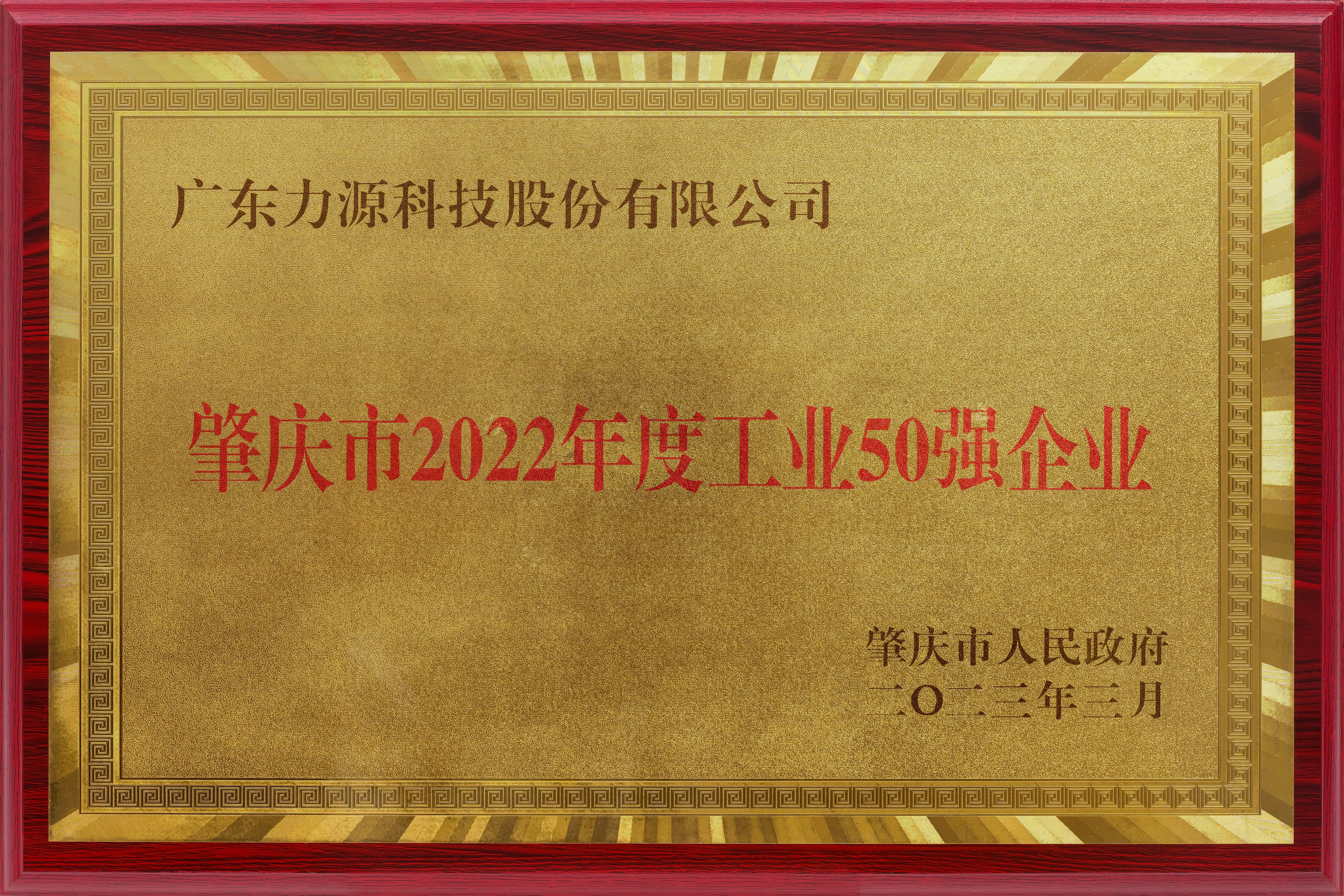 肇慶市工業(yè)50強(qiáng)企業(yè)稱號(hào)